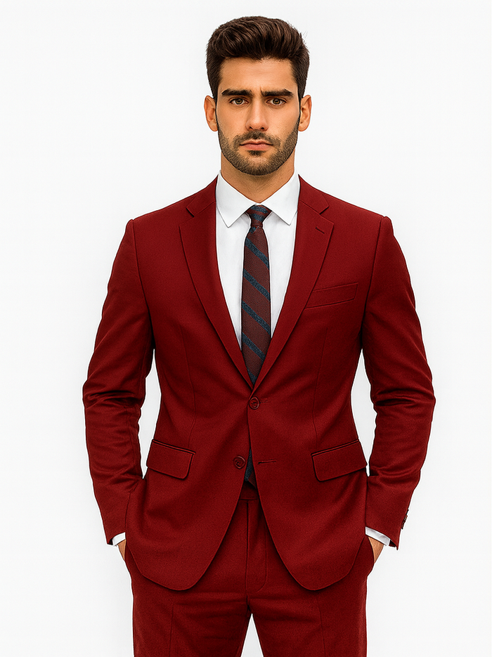 Basic 2 Button Classic Fit Poplin Suit by Vinci