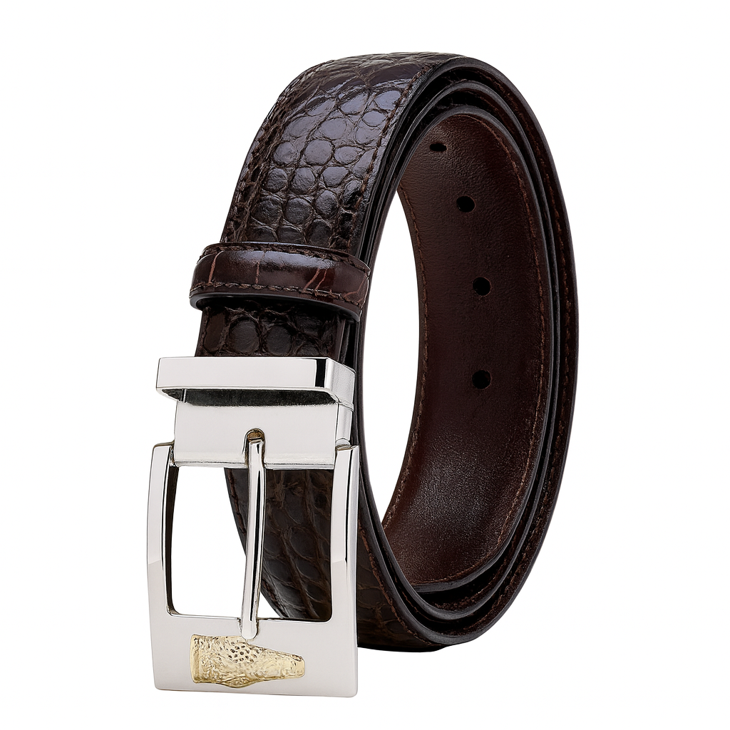 Belvedere Brown Alligator Dress Belt for Men