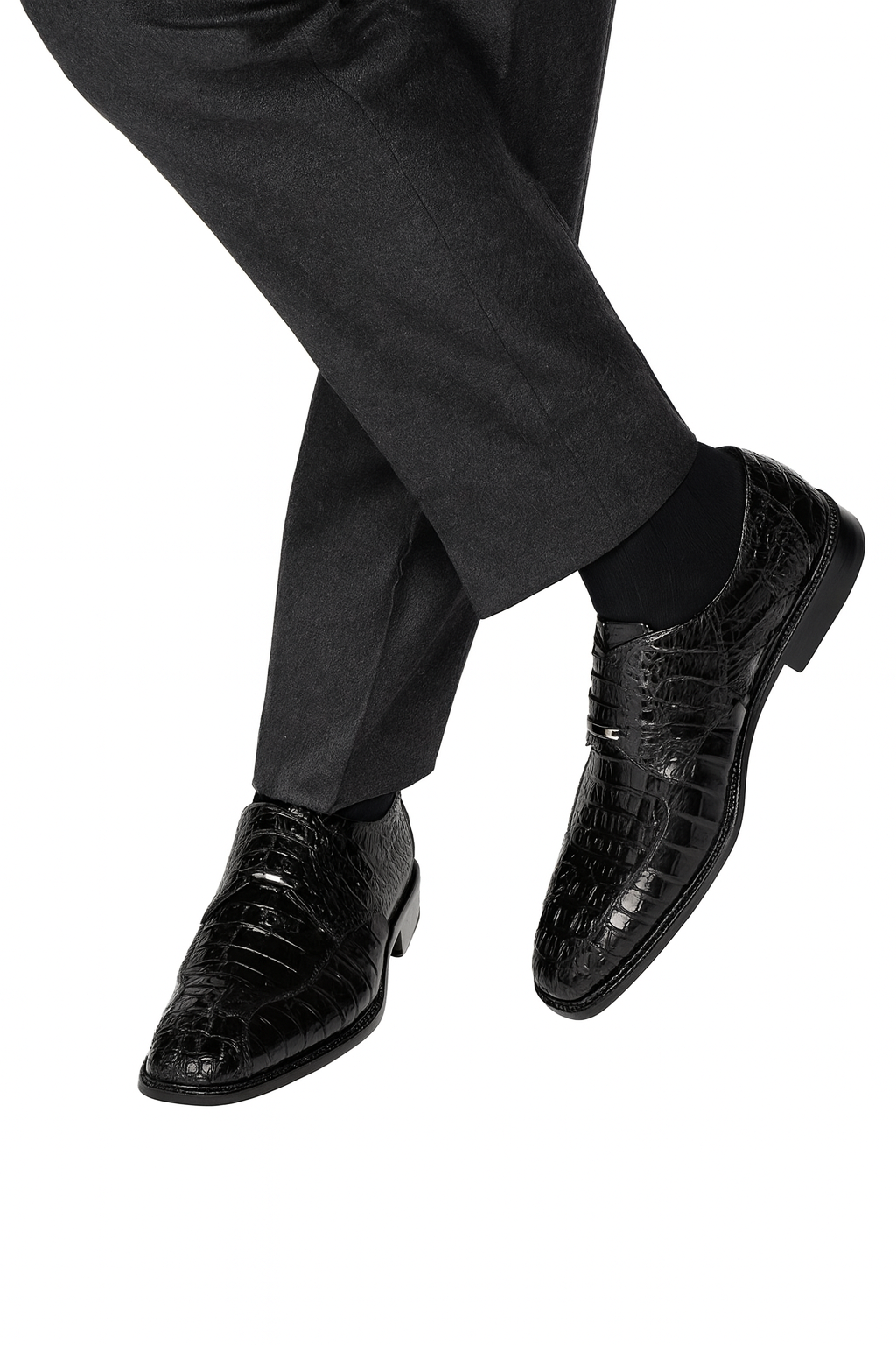 Belvedere Chapo Caiman Hornback Black Dress Shoe