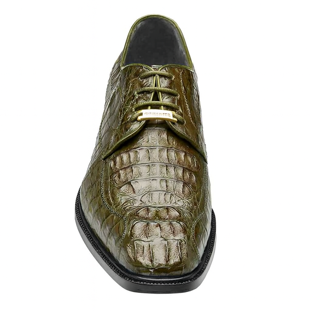 Belvedere Olive Green Caiman Hornback Dress Shoe