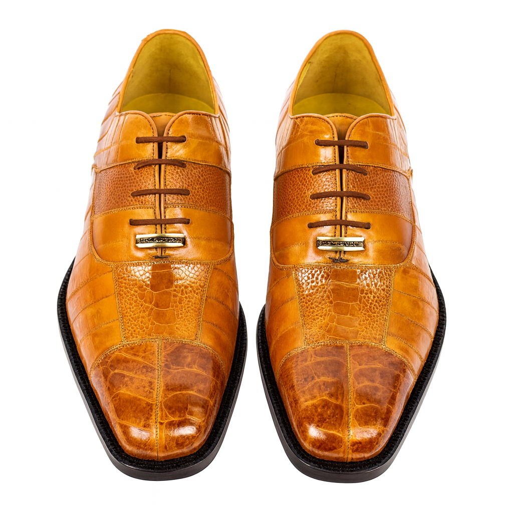 Belvedere Mare Eel & Ostrich Cap Toe Dress Shoe