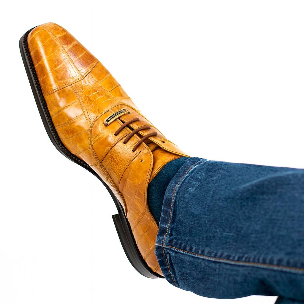 Belvedere Mare Eel & Ostrich Cap Toe Dress Shoe