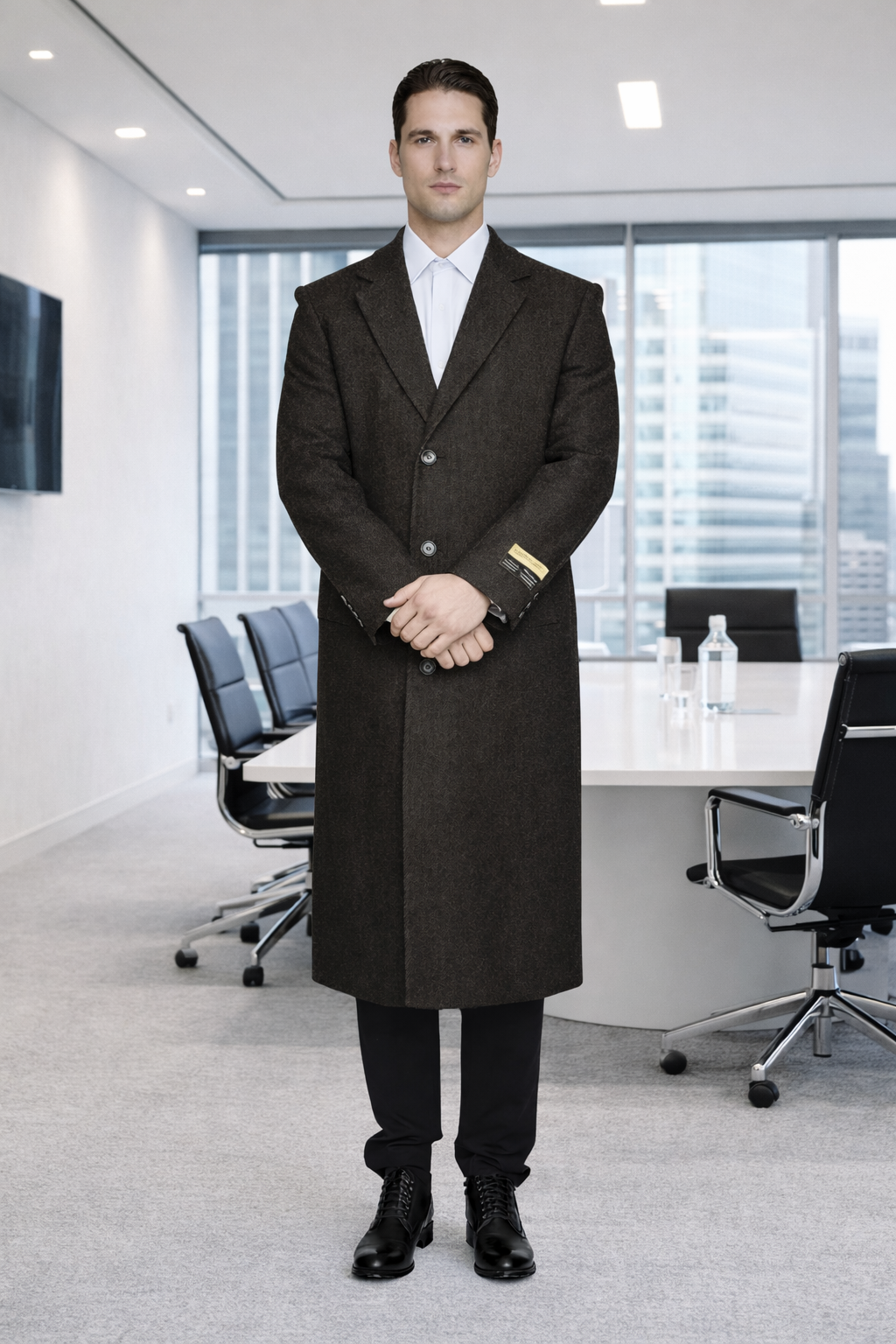 Men's Big And Tall Overcoat Long Men's Dress Topcoat - Winter coat 4XL 5XL 6XL Brown