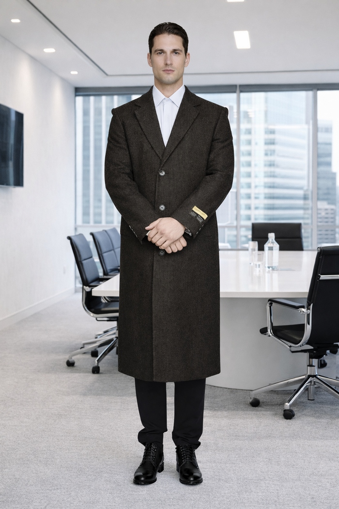 Men's Big And Tall Overcoat Long Men's Dress Topcoat - Winter coat 4XL 5XL 6XL Brown