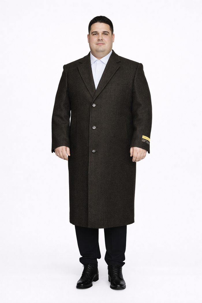 Men's Big And Tall Overcoat Long Men's Dress Topcoat - Winter coat 4XL 5XL 6XL Brown