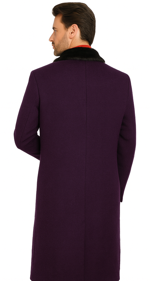 Men's Big And Tall Overcoat Long Men's Dress Topcoat - Winter coat 4XL 5XL 6XL Dark Purple