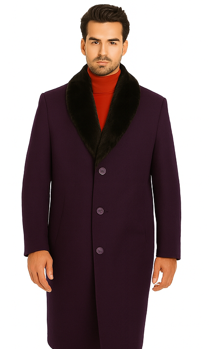 Men's Big And Tall Overcoat Long Men's Dress Topcoat - Winter coat 4XL 5XL 6XL Dark Purple