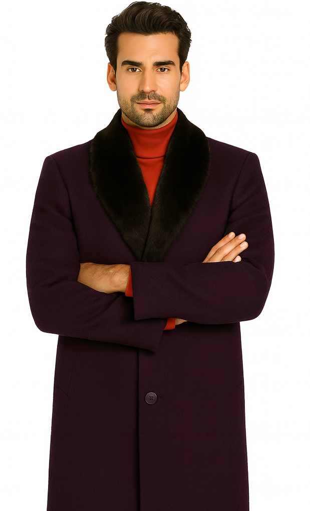 Men's Big And Tall Overcoat Long Men's Dress Topcoat - Winter coat 4XL 5XL 6XL Dark Purple