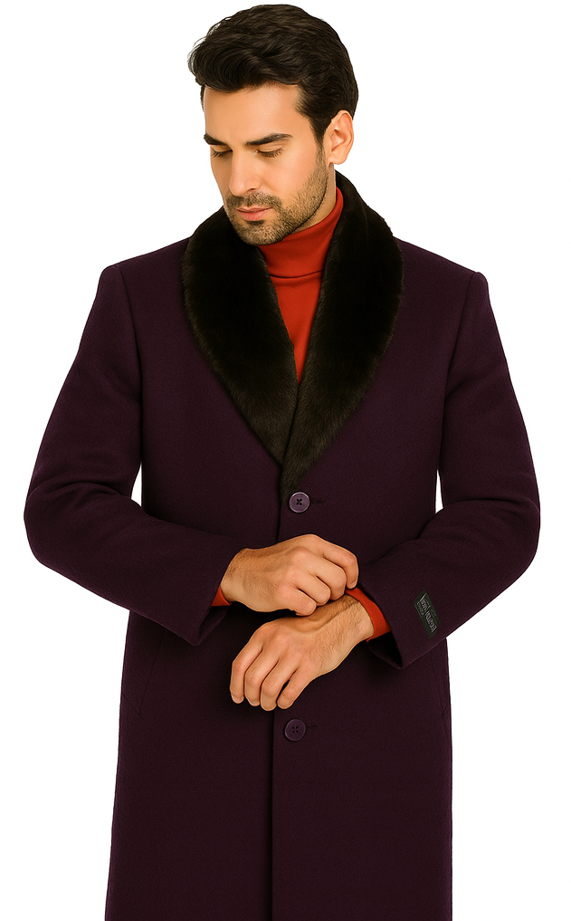 Men's Big And Tall Overcoat Long Men's Dress Topcoat - Winter coat 4XL 5XL 6XL Dark Purple