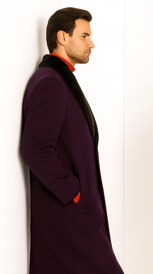 Men's Big And Tall Overcoat Long Men's Dress Topcoat - Winter coat 4XL 5XL 6XL Dark Purple