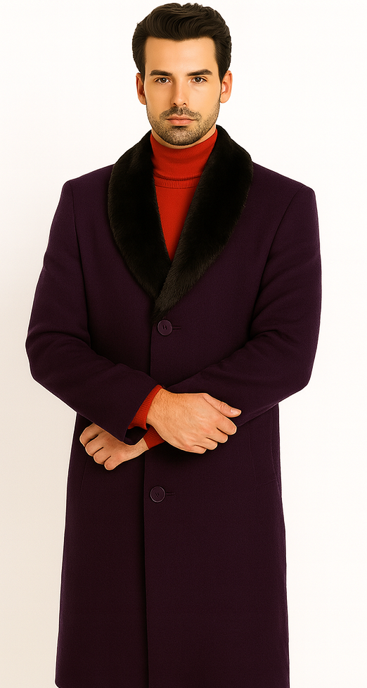 Men's Big And Tall Overcoat Long Men's Dress Topcoat - Winter coat 4XL 5XL 6XL Dark Purple