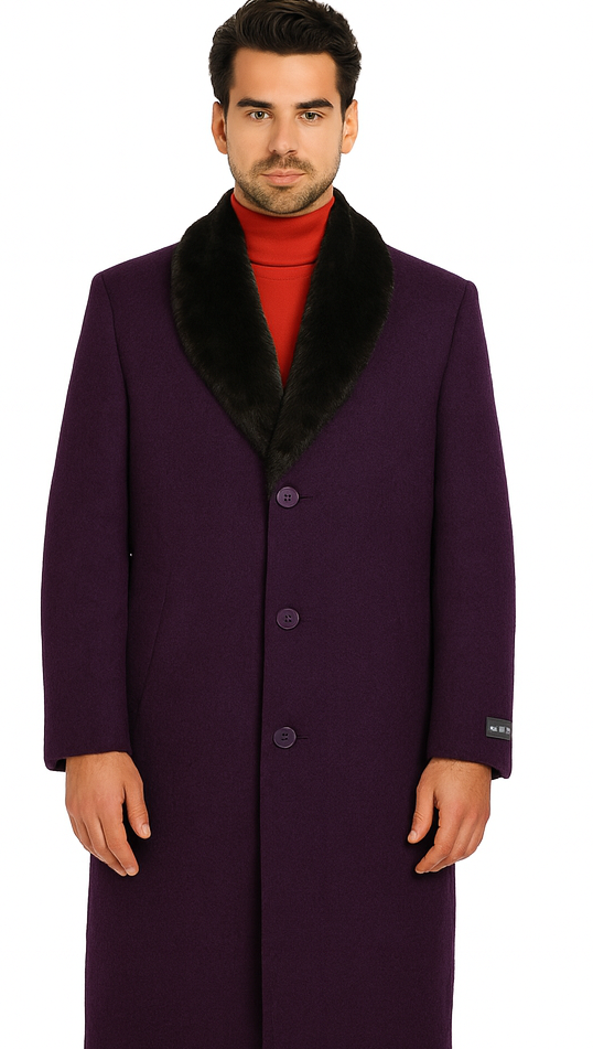 Men's Big And Tall Overcoat Long Men's Dress Topcoat - Winter coat 4XL 5XL 6XL Dark Purple