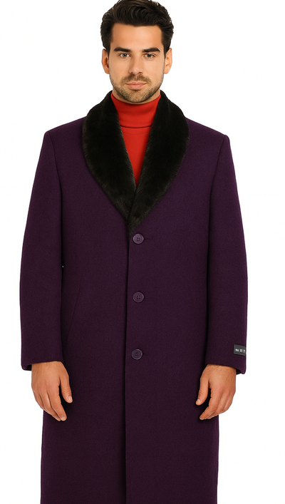 Men's Big And Tall Overcoat Long Men's Dress Topcoat - Winter coat 4XL 5XL 6XL Dark Purple