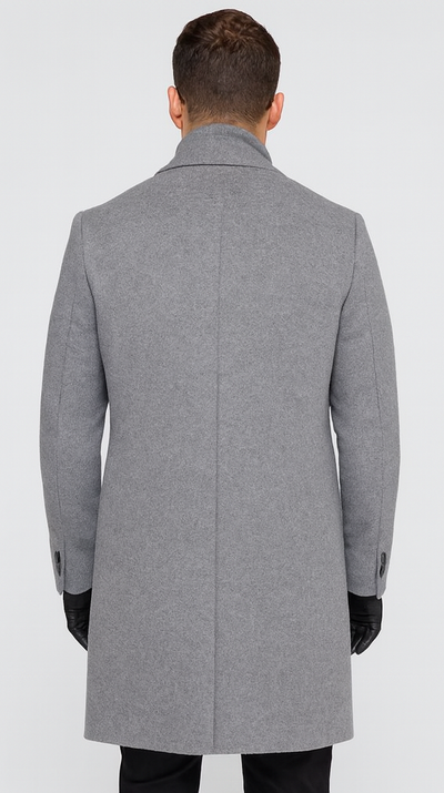 Men's Big And Tall Overcoat Long Men's Dress Topcoat - Winter coat 4XL 5XL 6XL Light Grey ~ Silver Gray