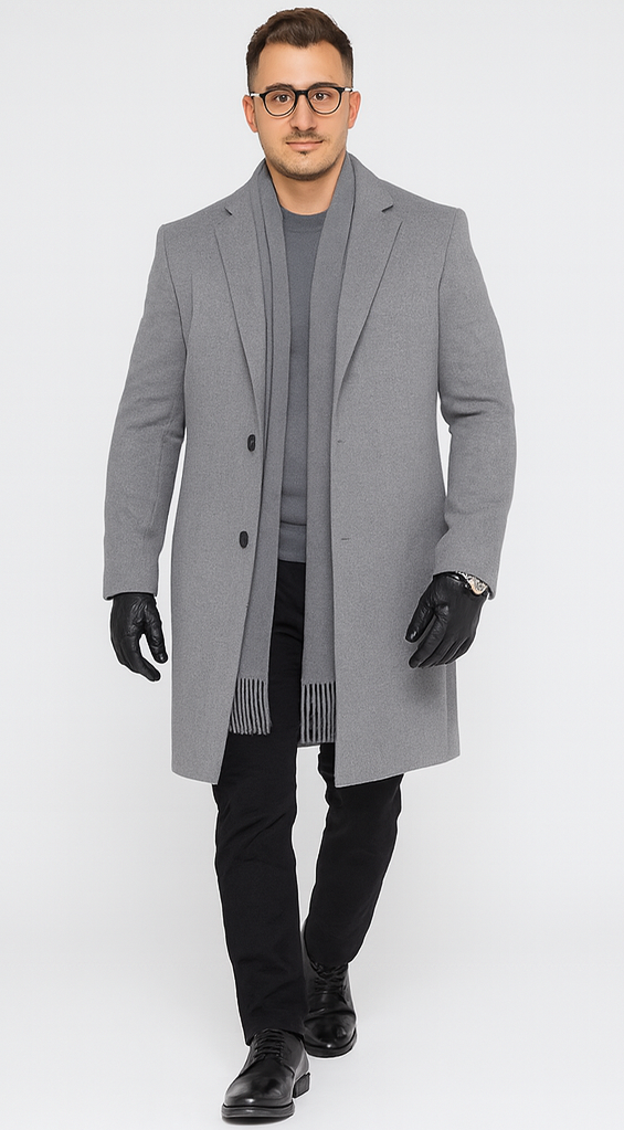 Men's Big And Tall Overcoat Long Men's Dress Topcoat - Winter coat 4XL 5XL 6XL Light Grey ~ Silver Gray