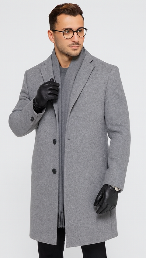 Men's Big And Tall Overcoat Long Men's Dress Topcoat - Winter coat 4XL 5XL 6XL Light Grey ~ Silver Gray