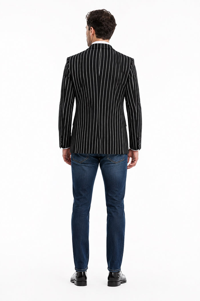 Men's Black and Bold White Stripe Two Button Casual Blazer