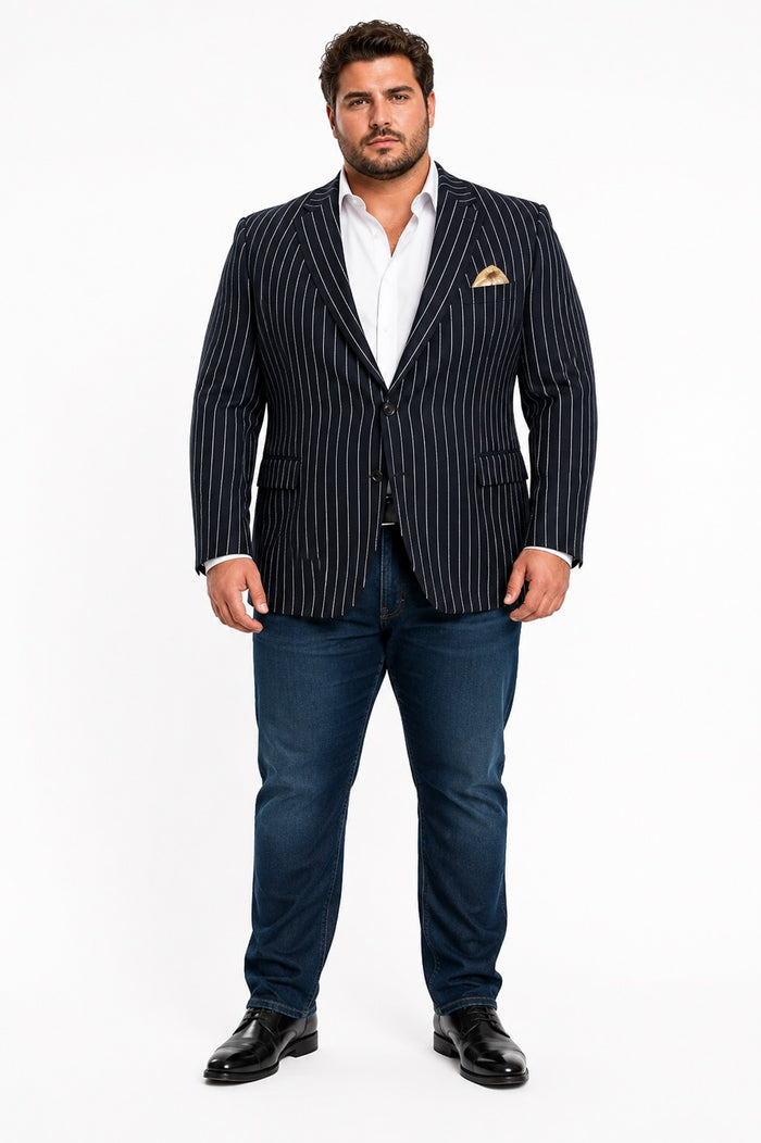 Men's Black and Bold White Stripe Two Button Casual Blazer