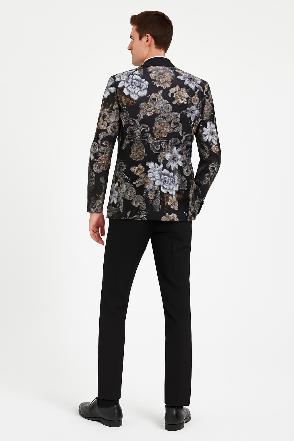 Floral Jacquard Tuxedo Suit with Satin Shawl Lapel