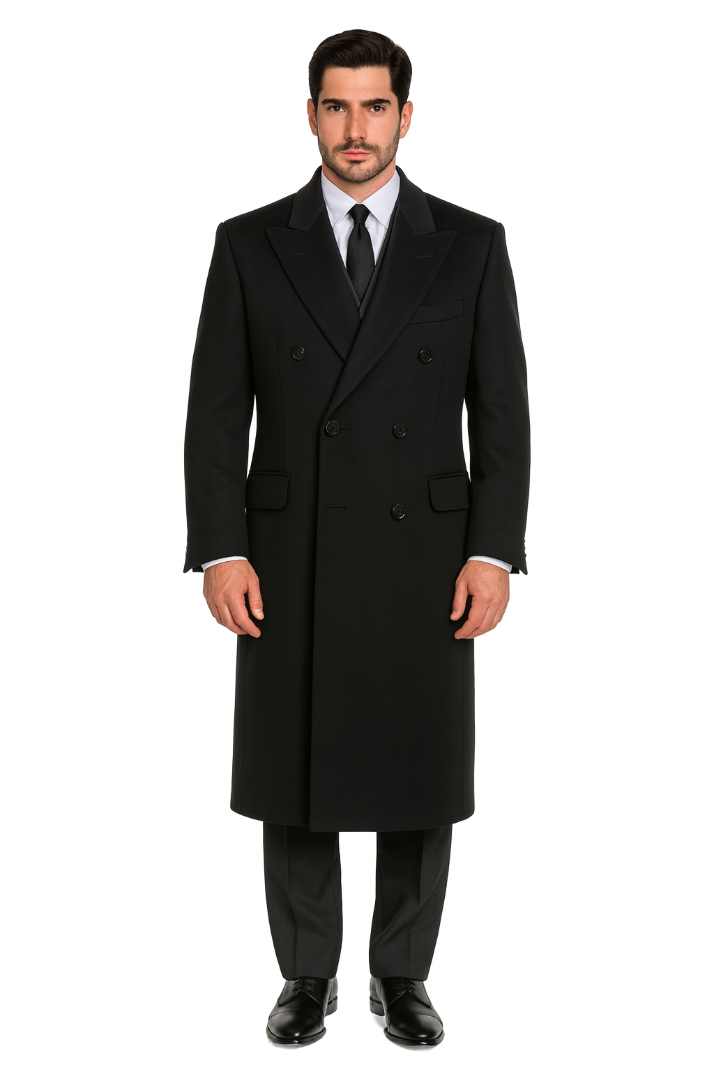 Men's Black Big and Tall Long Men's Dress Topcoat