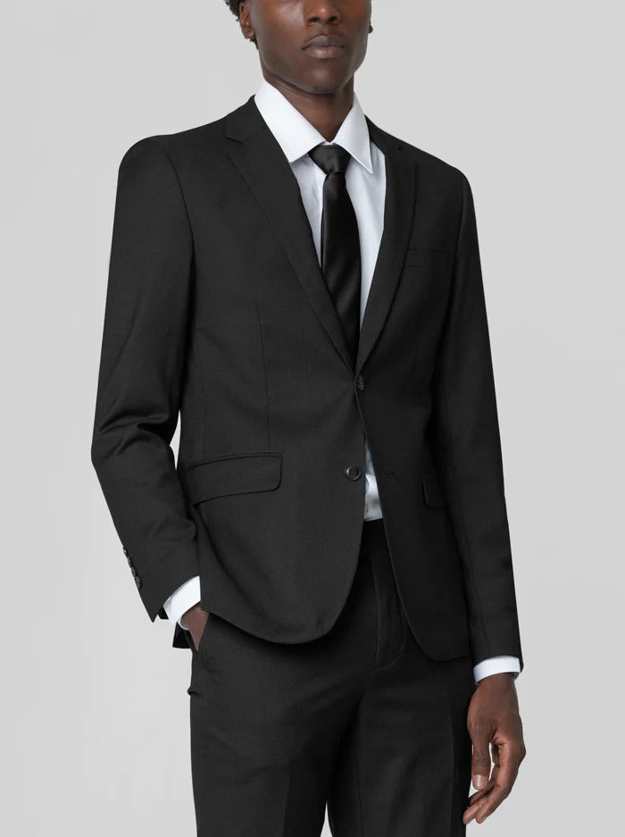 Mens Modern Classic Black Birdseye Two Button Suit
