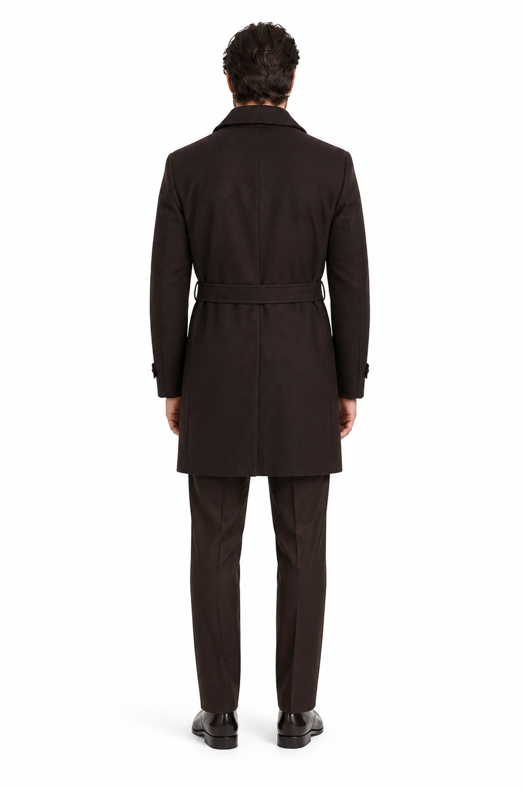 Men's Brown Wool Gabardine Belted Duster Coat