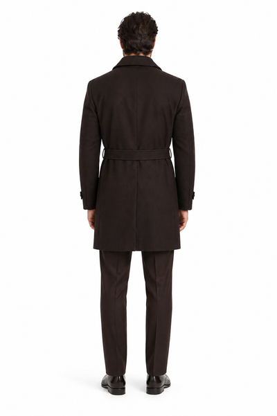 Men's Brown Wool Gabardine Belted Duster Coat