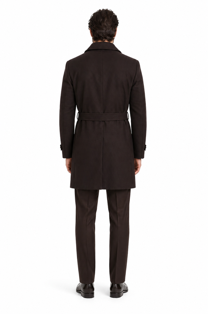 Men's Brown Wool Gabardine Belted Duster Coat
