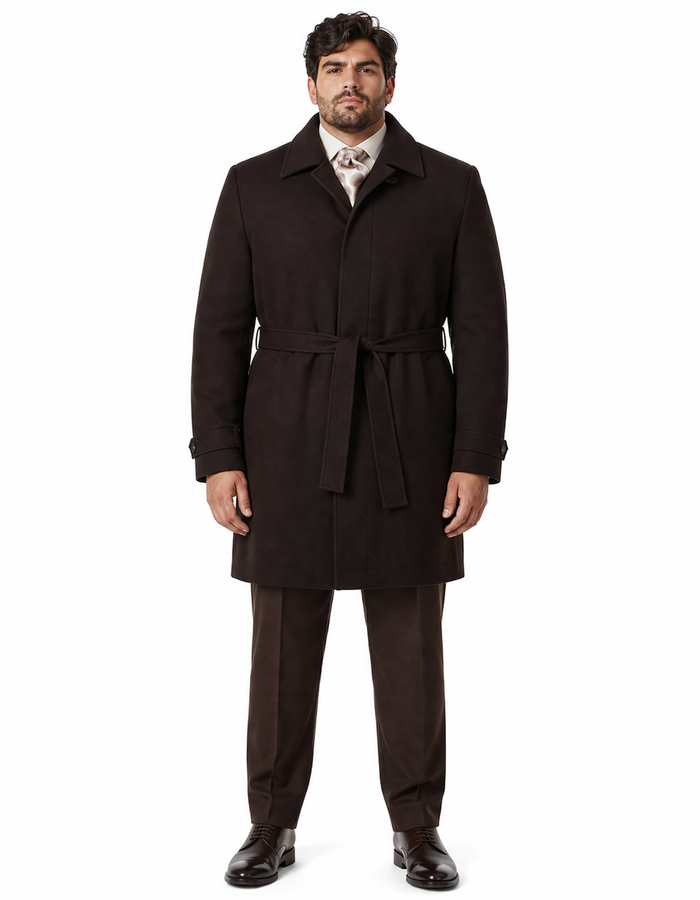 Men's Brown Wool Gabardine Belted Duster Coat