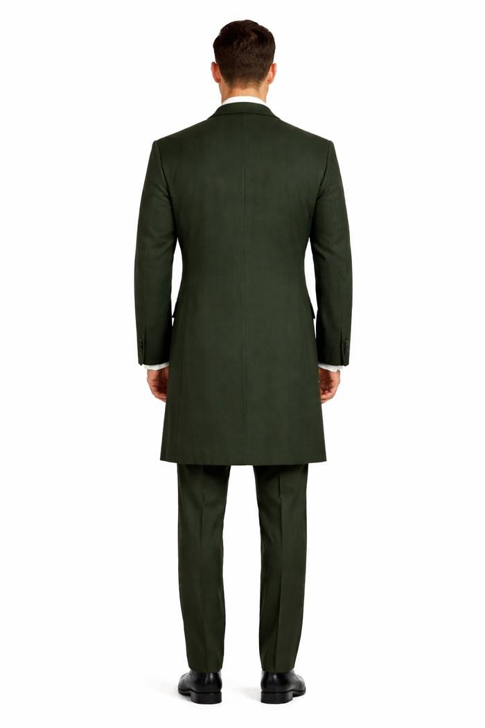 Wool Gabardine Belted Men's Green Duster Coat