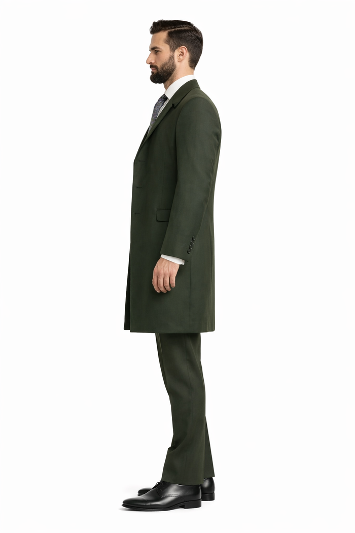 Wool Gabardine Belted Men's Green Duster Coat
