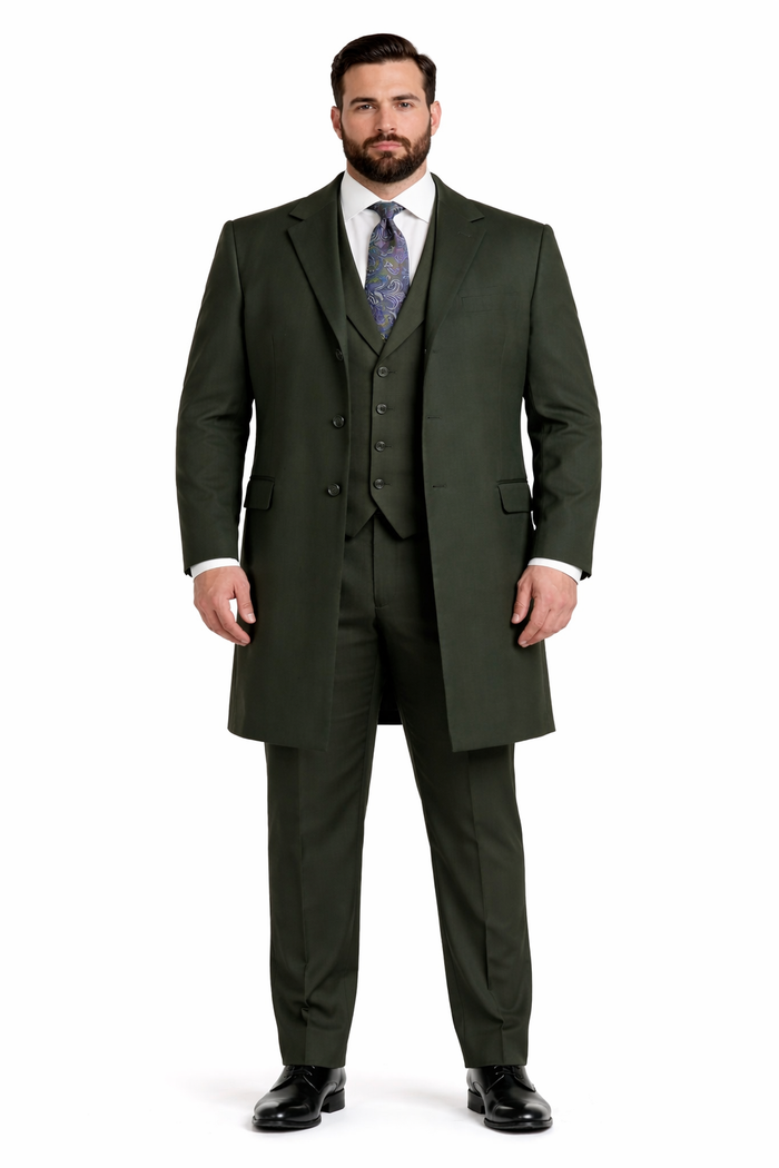 Wool Gabardine Belted Men's Green Duster Coat