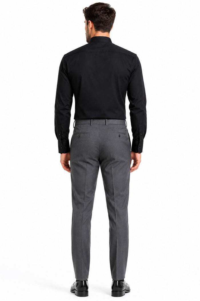 Solid Banded French Cuff Dress Mandarin Collarless Preacher Round Style Black Men's Dress Shirt