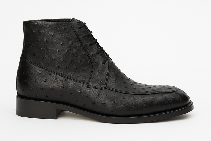 Los Altos Black Ostrich Quill Ankle Boots
