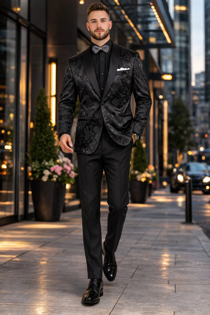 Mens Blazer - Paisley Sport Coat - Black Prom Tuxedo Dinner Jacket Blazer