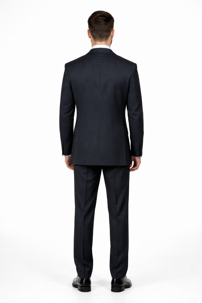 Men's Black Pinstripe 2-button Stripe ~ Flat Front Pants Regular Fit Cheap Priced Business Suits Clearance Sale