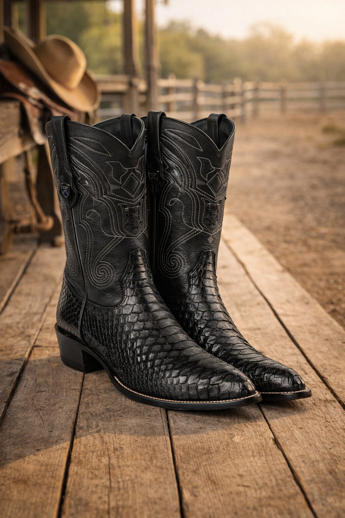 Python Skin Yellow Gold J Toe Boots for Men