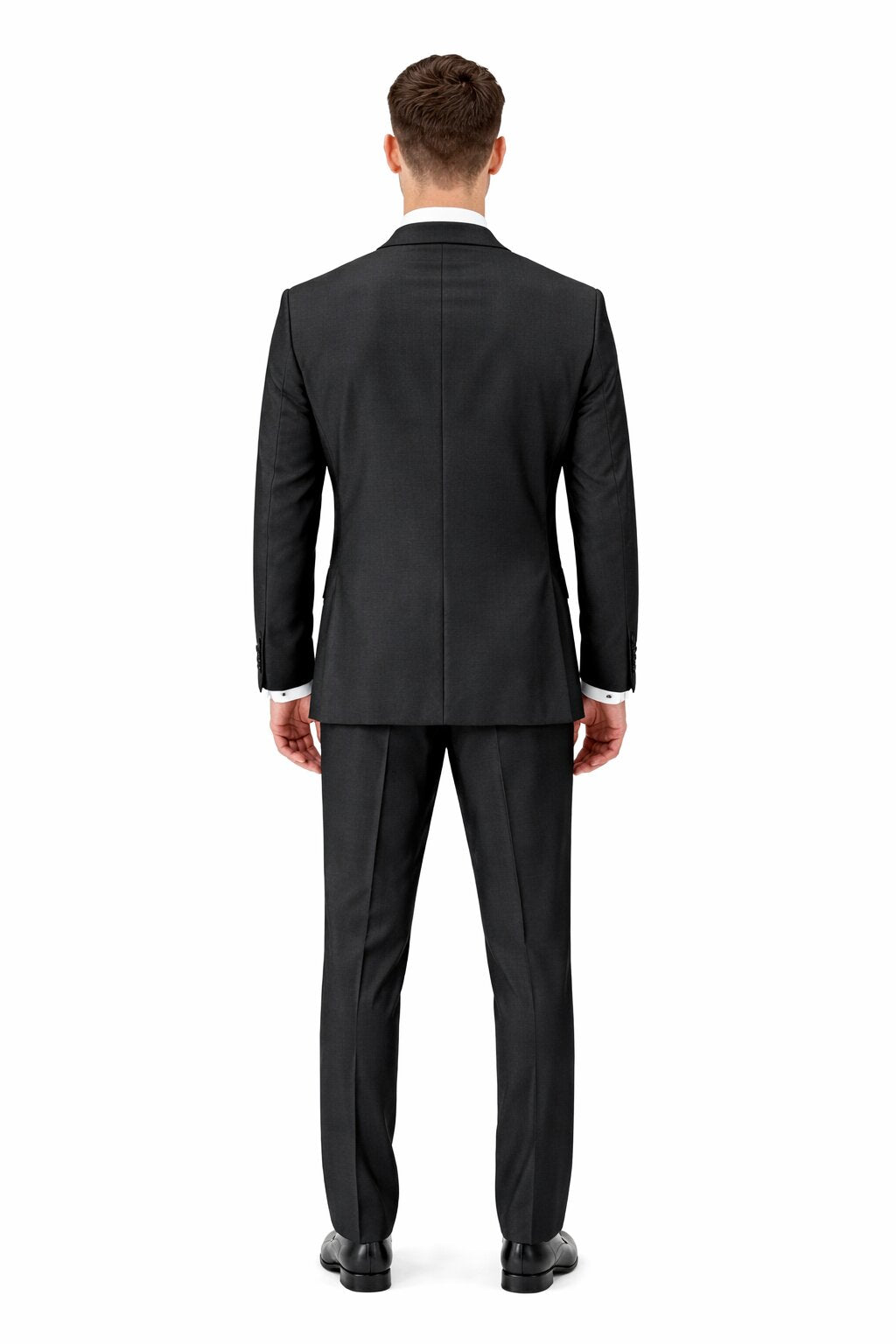 Mens Tiglio Modern Fit Black Wool Tuxedo – Classic Satin Lapel Formal Suit