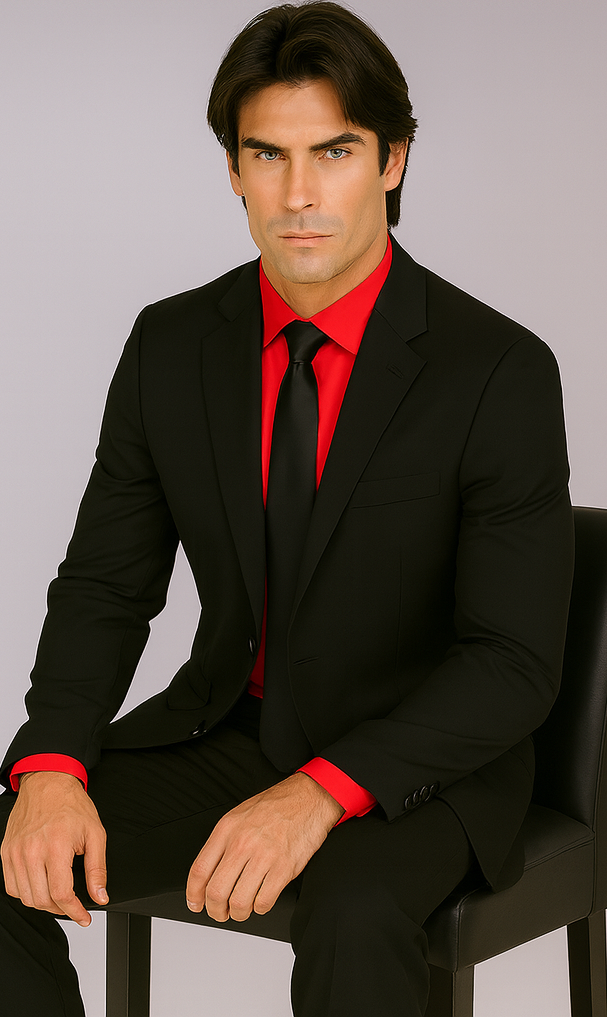 Men's Black Suit Red Shirt Black Tie Package Combo ~ Combination Deal As Seen In The Picture