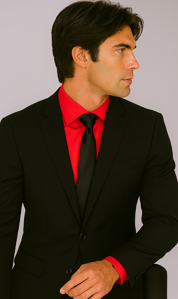 Men's Black Suit Red Shirt Black Tie Package Combo ~ Combination Deal As Seen In The Picture