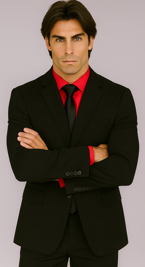 Men's Black Suit Red Shirt Black Tie Package Combo ~ Combination Deal As Seen In The Picture