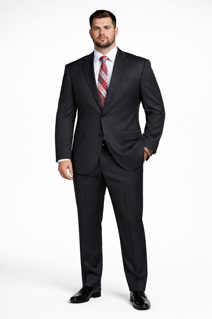Men's Black Pinstripe 2-button Stripe ~ Flat Front Pants Regular Fit Cheap Priced Business Suits Clearance Sale