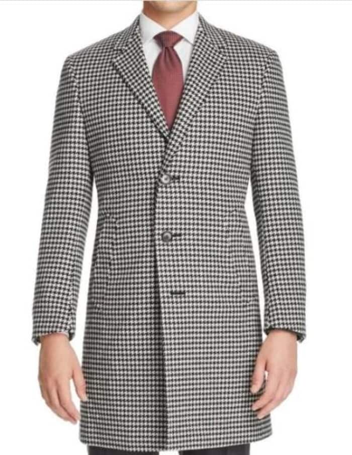 Men's Houndstooth Wool Overcoat - Classic Topcoat