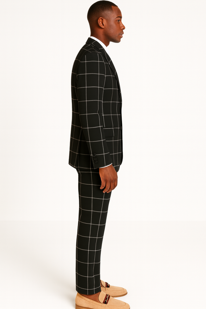 Bold Gangster Plaid Suit - 1920s Mens Fashion Window Pane Suit - Black