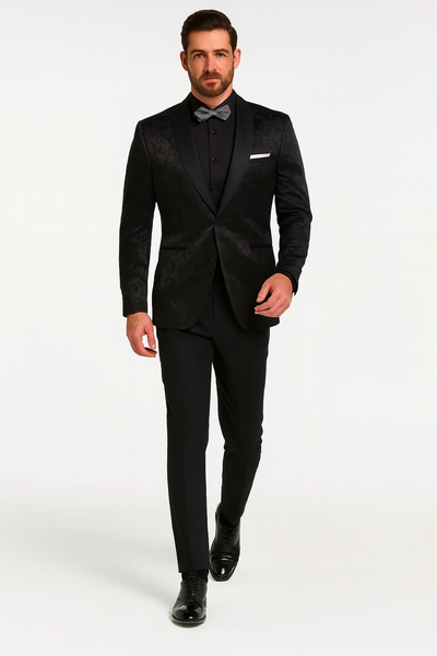 Mens Blazer - Paisley Sport Coat - Black Prom Tuxedo Dinner Jacket Blazer