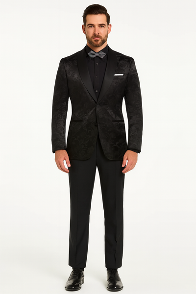 Mens Blazer - Paisley Sport Coat - Black Prom Tuxedo Dinner Jacket Blazer