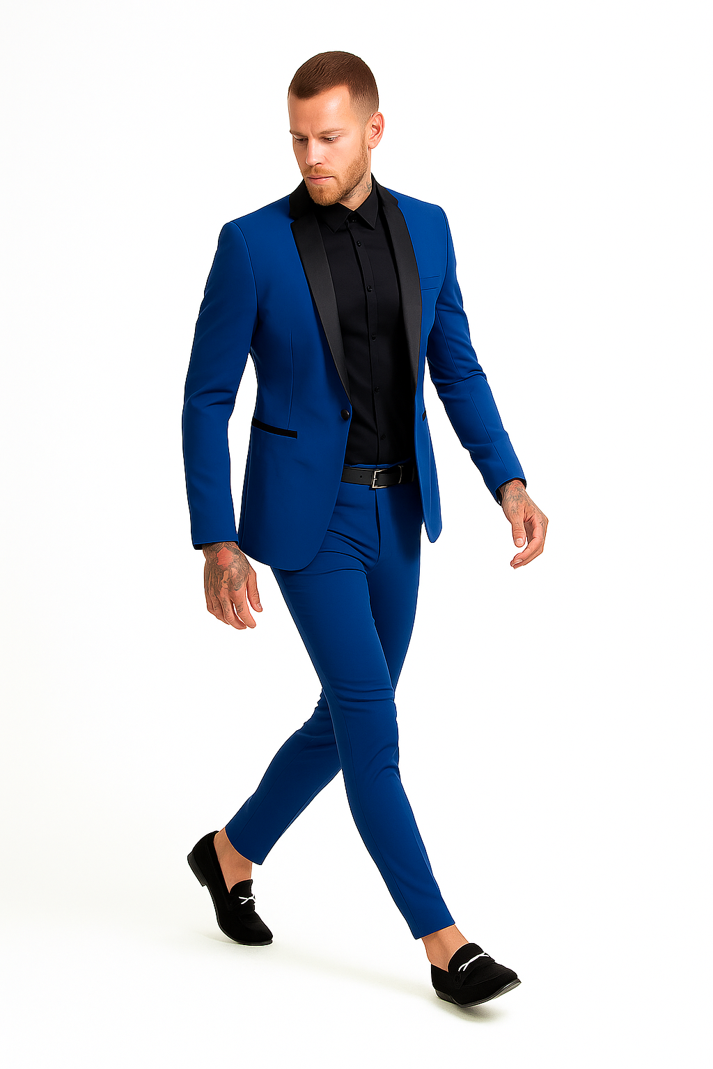 Men's Blue 1 Button Super Skinny Jacket Blazer (comes with black pants)