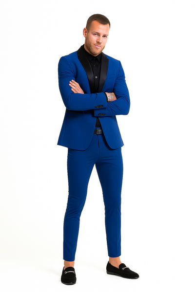 Men's Blue 1 Button Super Skinny Jacket Blazer (comes with black pants)