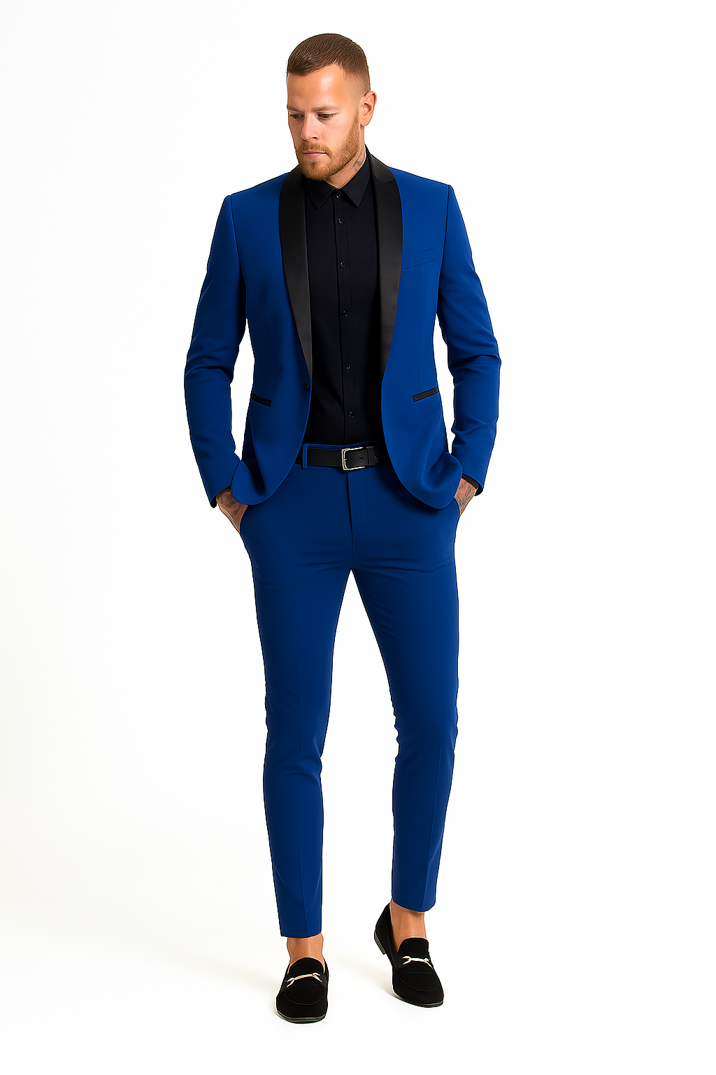 Men's Blue 1 Button Super Skinny Jacket Blazer (comes with black pants)