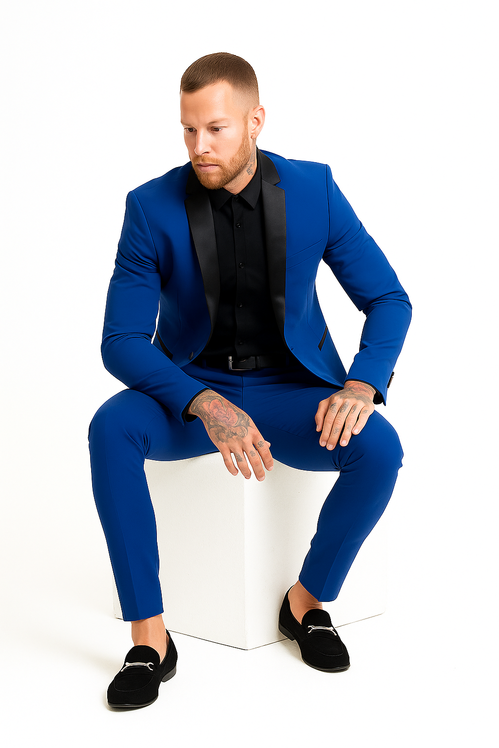 Men's Blue 1 Button Super Skinny Jacket Blazer (comes with black pants)